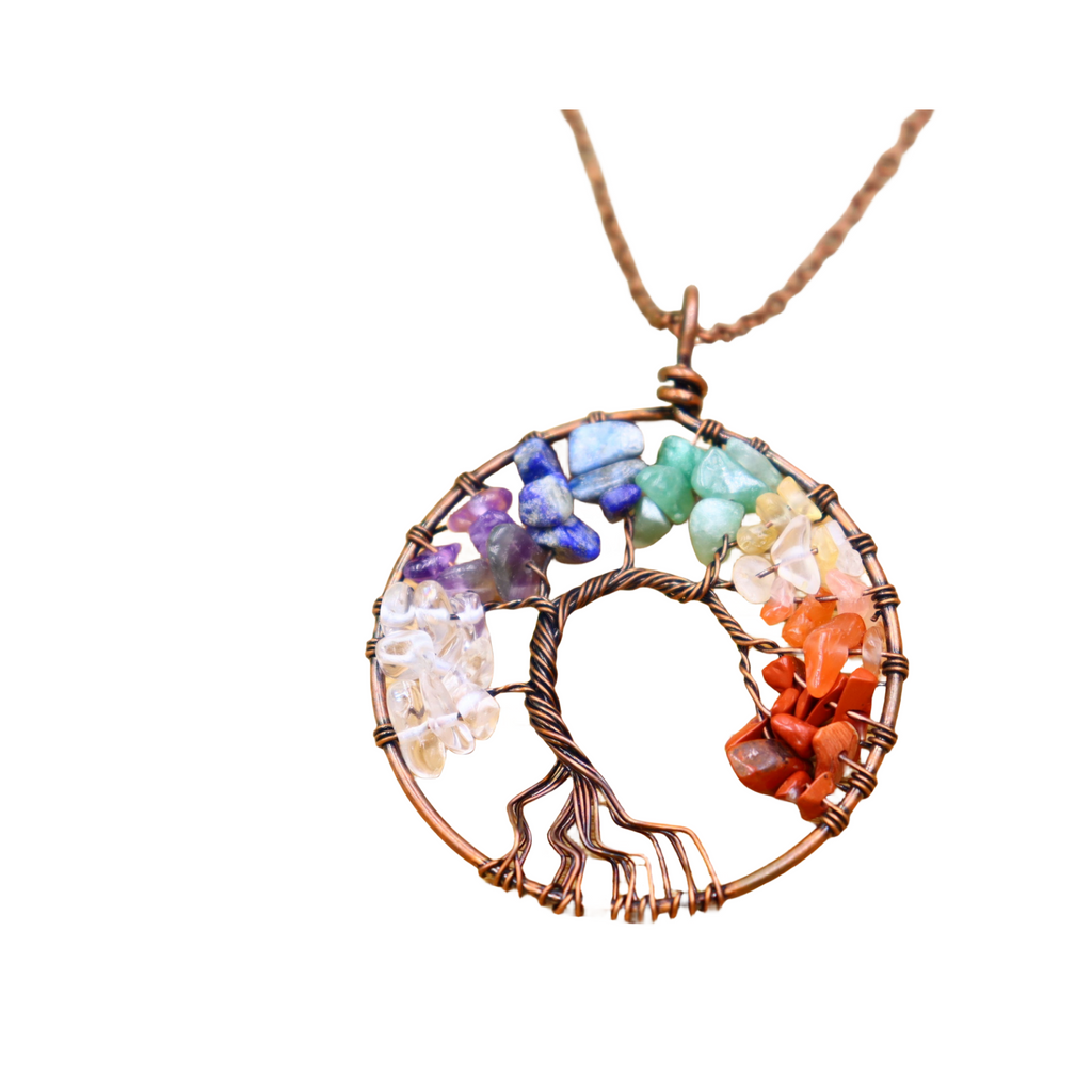 Heart Crystal Life Tree Pendant Necklaces GEMROCKY-Jewelry-Chakra Circle-