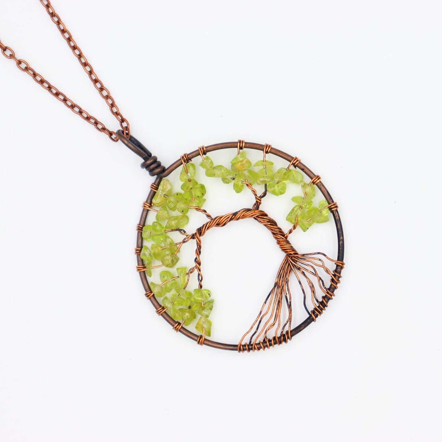 Heart Crystal Life Tree Pendant Necklaces GEMROCKY-Jewelry-Peridot Circle-