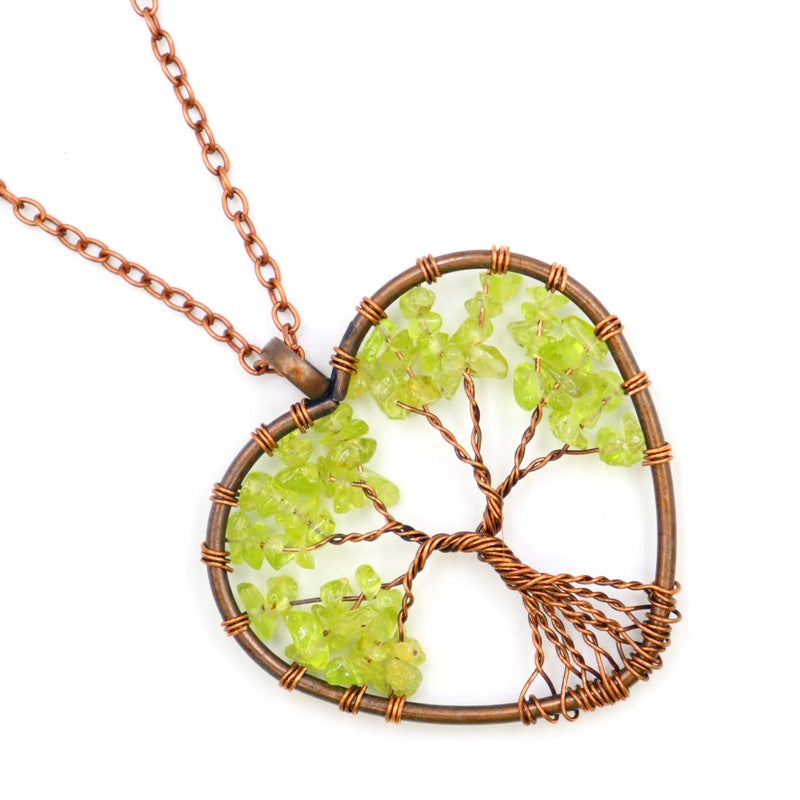 Heart Crystal Life Tree Pendant Necklaces GEMROCKY-Jewelry-Peridot Heart-