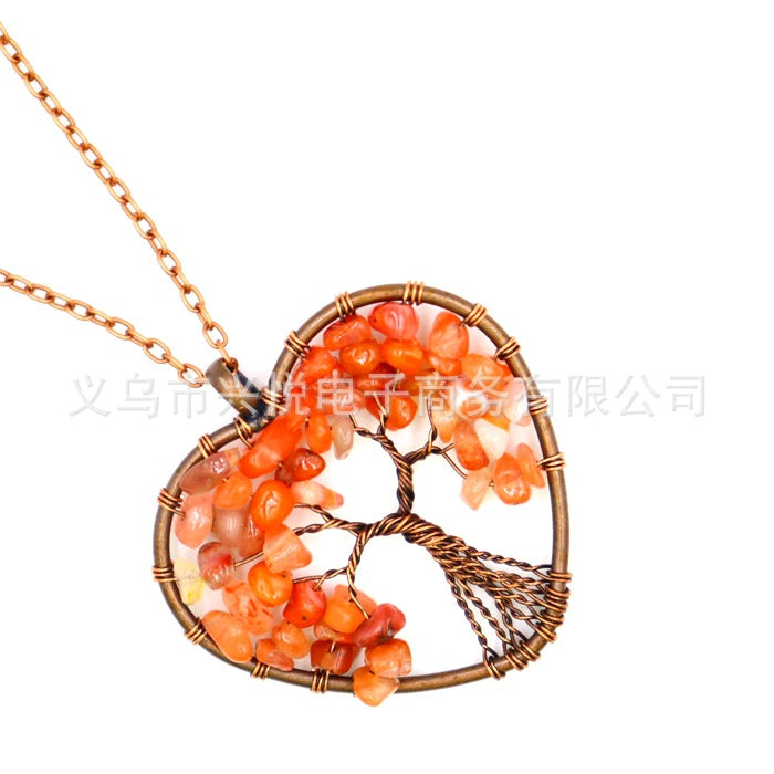 Heart Crystal Life Tree Pendant Necklaces GEMROCKY-Jewelry-Red Agate Heart-