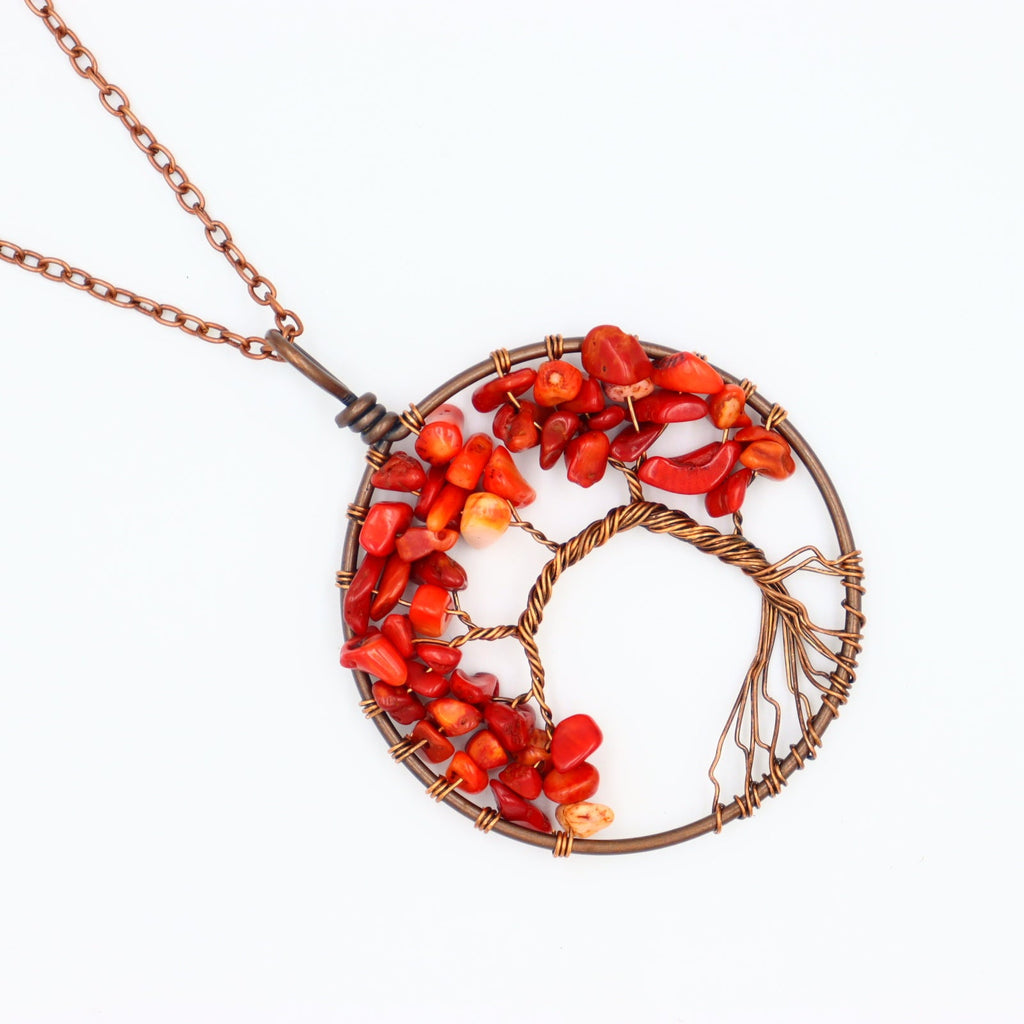 Heart Crystal Life Tree Pendant Necklaces GEMROCKY-Jewelry-Red Jasper Circle-