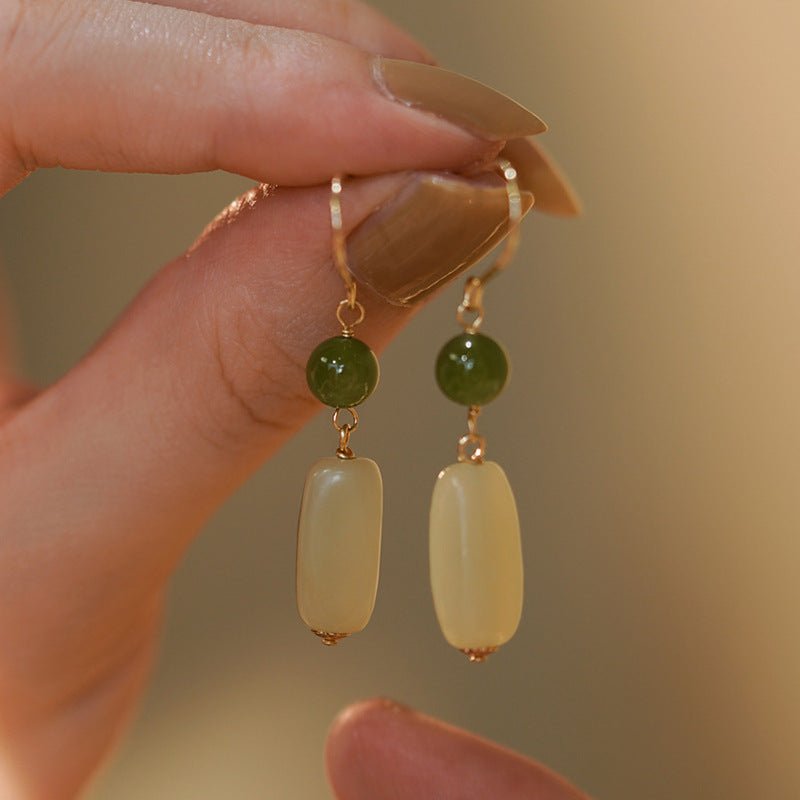 Hetian Jade Ethnic Style Eardrop Earrings GEMROCKY-Jewelry-