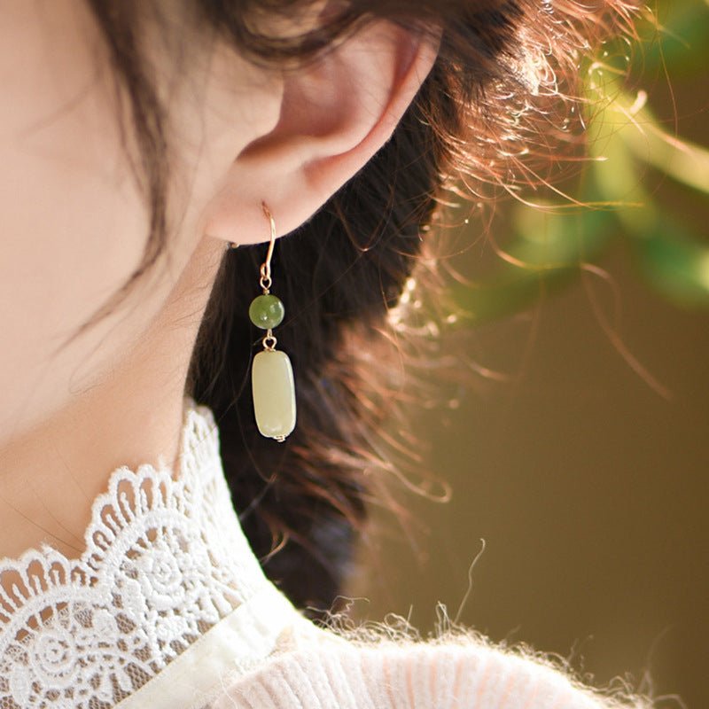 Hetian Jade Ethnic Style Eardrop Earrings GEMROCKY-Jewelry-