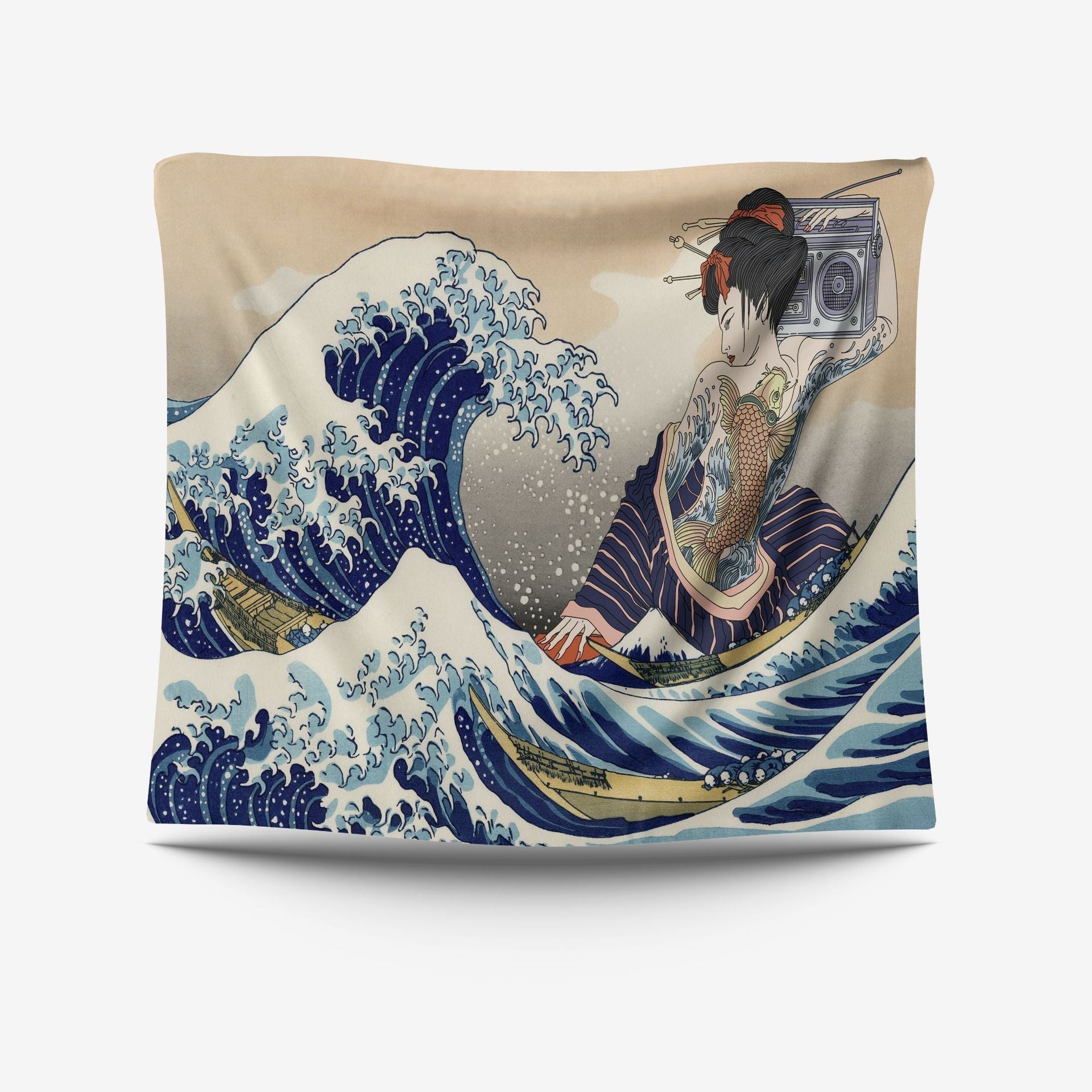 Japanese Ukiyo-e Background Cloth Kanagawa Surfing Tapestry GEMROCKY-Decoration-73*95cm-2-