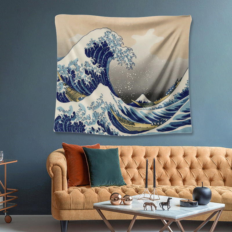 Japanese Ukiyo-e Background Cloth Kanagawa Surfing Tapestry GEMROCKY-Decoration-