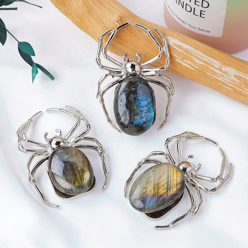 Labradorite Crystal Halloween Spider Festival Decor Ornaments GEMROCKY (2)