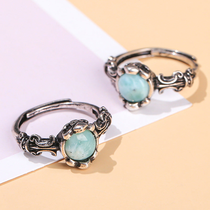 Larimar Crystal Vintage Rings GEMROCKY-Jewelry-