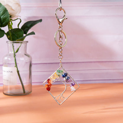 Life Tree Crystal Chip Chakra Key Chain Ornaments GEMROCKY-Decoration-