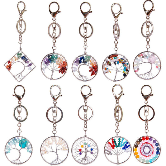 Life Tree Crystal Chip Chakra Key Chain Ornaments GEMROCKY-Decoration-