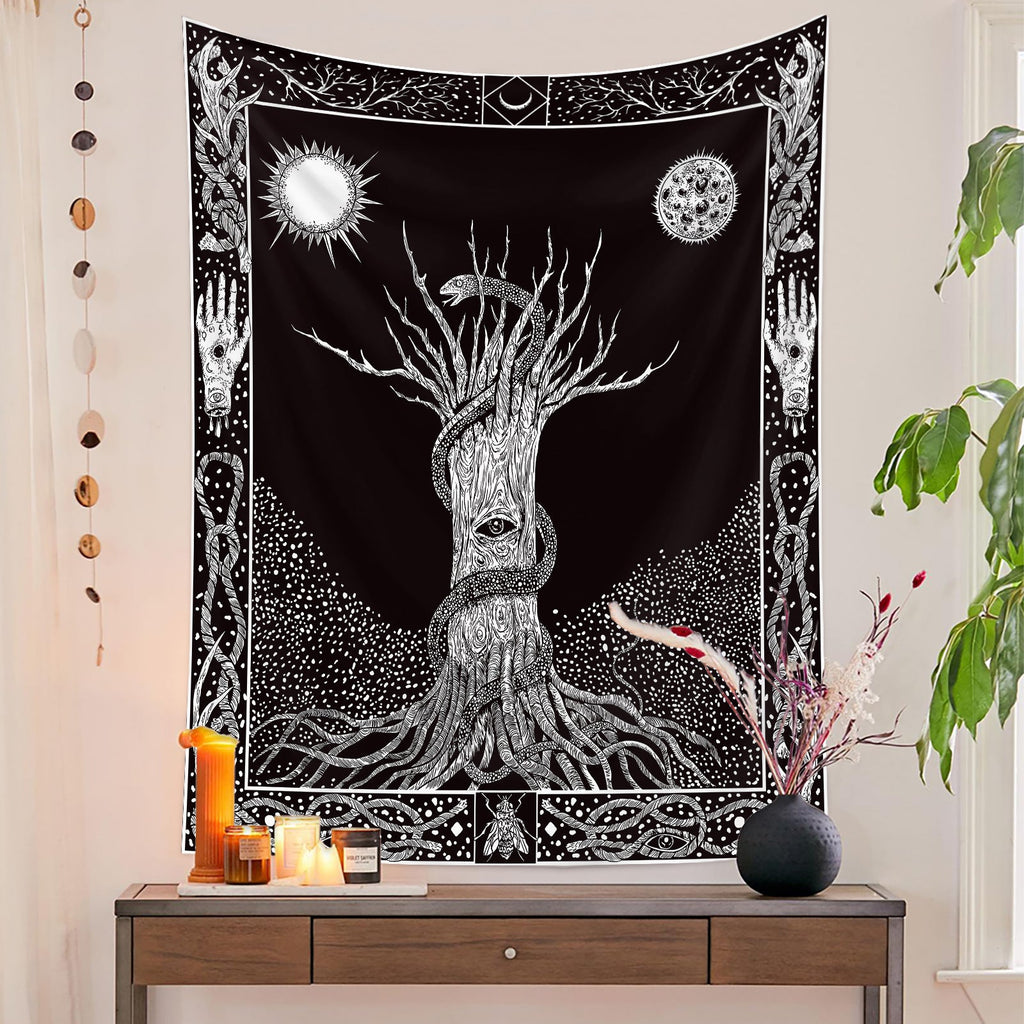 Life Tree Moon Sun Background Cloth Decor Tapestry GEMROCKY-Decoration-