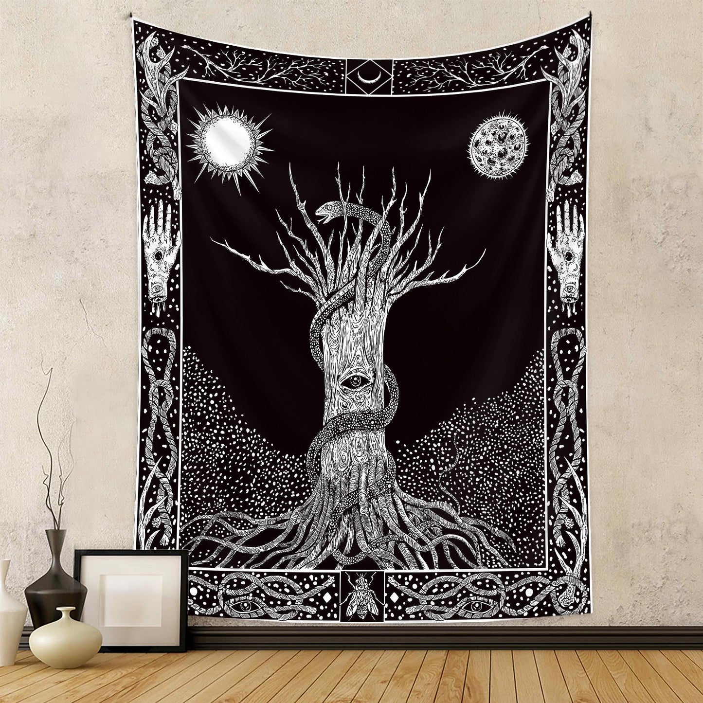 Life Tree Moon Sun Background Cloth Decor Tapestry GEMROCKY-Decoration-