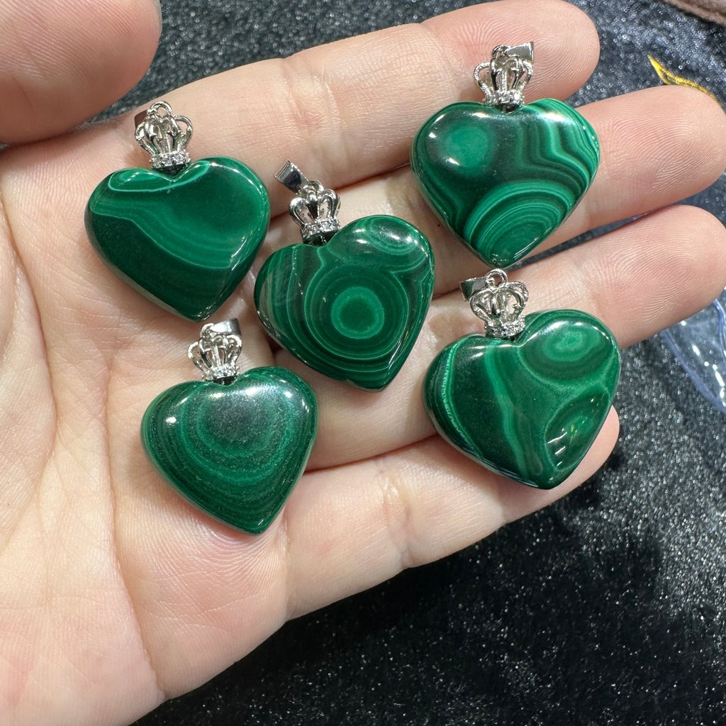 Malachite Heart Pendants GEMROCKY-Jewelry-