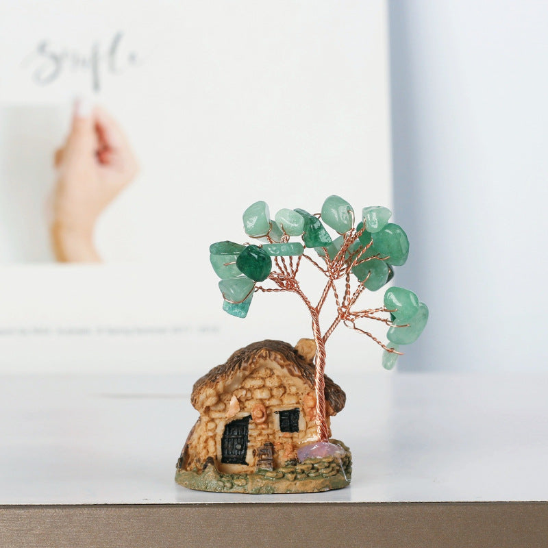 Micro Scene Crystal Tumble Mini Village House Gem Trees GEMROCKY-Decoration-Green Aventurine-