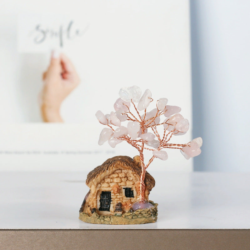 Micro Scene Crystal Tumble Mini Village House Gem Trees GEMROCKY-Decoration-Rose Quartz-