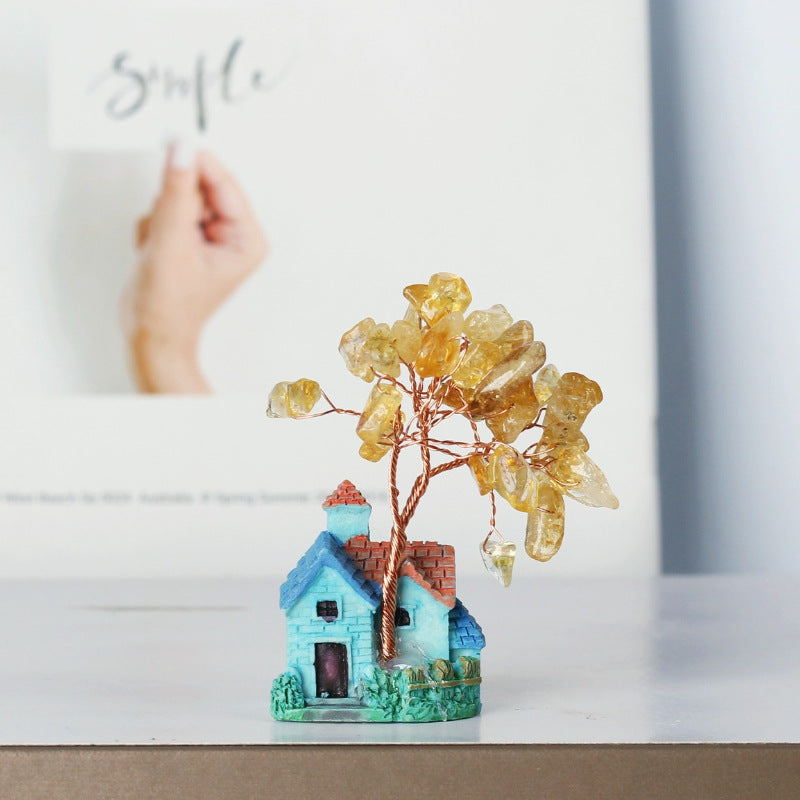 Micro Scene Crystal Tumble Small Villa House Gem Trees GEMROCKY-Decoration-Citrine-