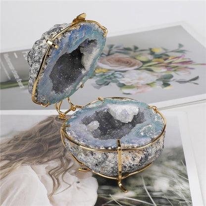 Mineral Aura Agate Geode Cornucopia Jewelry Box Ornaments GEMROCKY-Decoration-