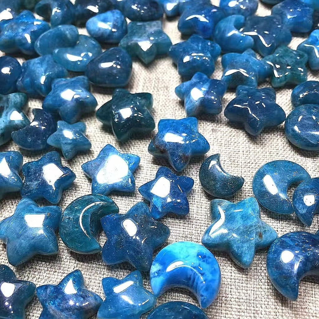 Mini Blue Apatite Heart Moon Star Carvings GEMROCKY-Carvings-