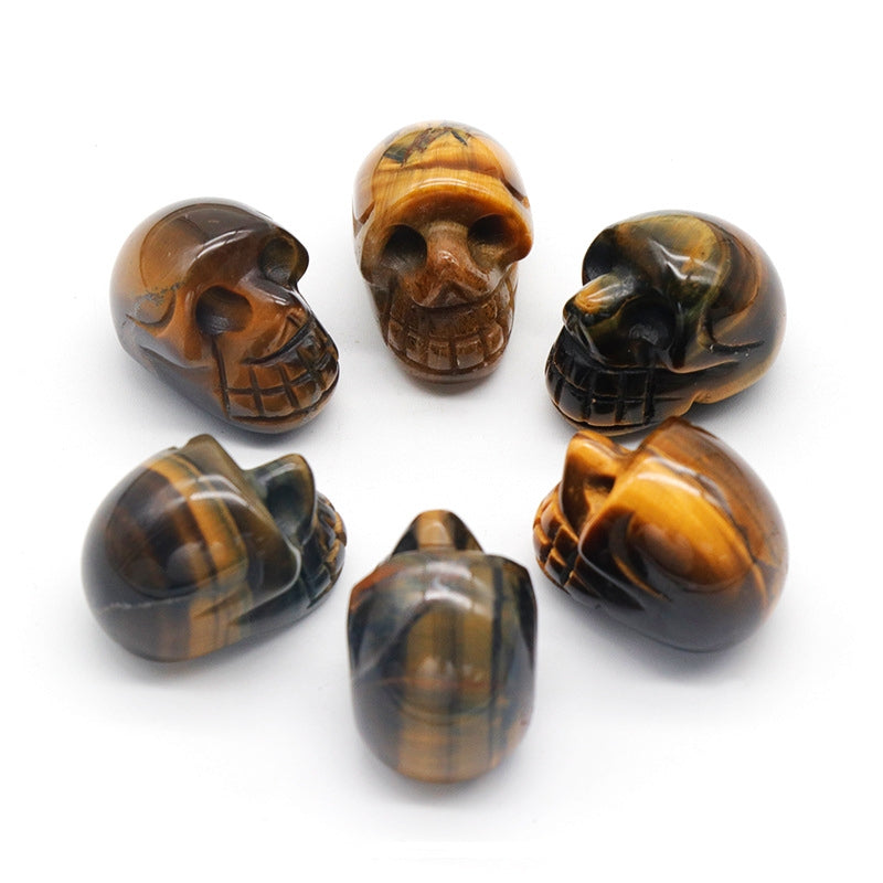 Mini Crystal 1 Inch Skulls Carvings GEMROCKY-Carvings-Tiger Eye Stone-