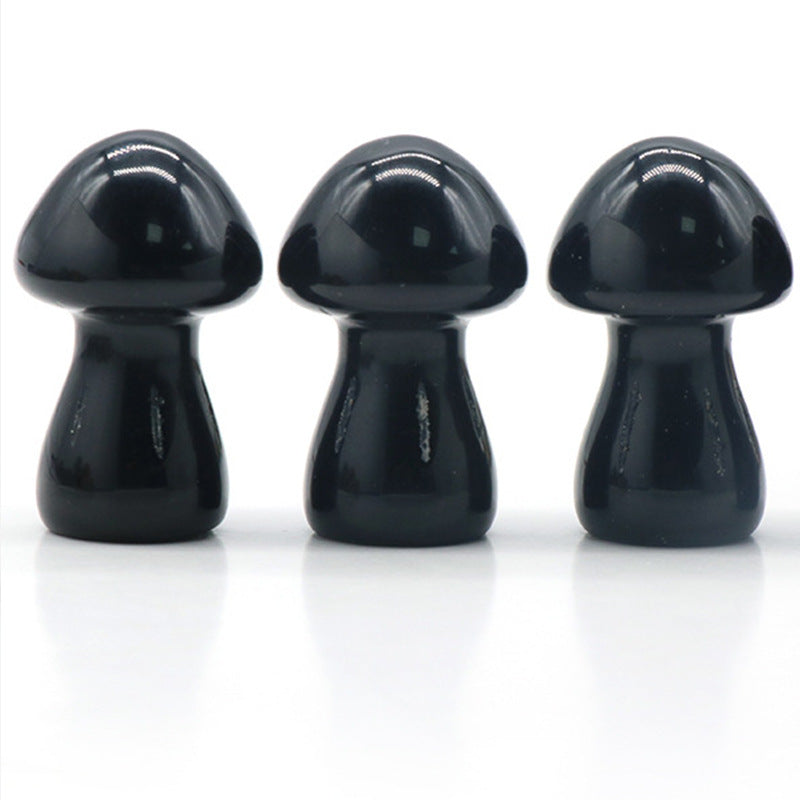 Mini Crystal 1.5Inch Mushroom Carvings GEMROCKY-Carvings-Black Obsidian-