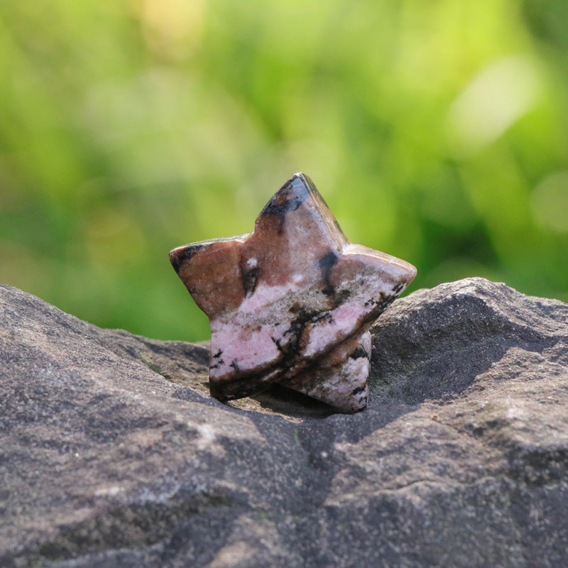 Mini Crystal 3cm Star Carvings GEMROCKY-Carvings-Rhodonite-