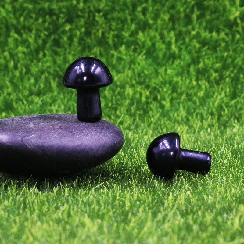 Mini Multi Material 2cm Crystal Mushrooms Carvings GEMROCKY-Carvings-Black Obsidian-