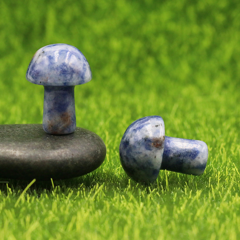 Mini Multi Material 2cm Crystal Mushrooms Carvings GEMROCKY-Carvings-Blue Spot Stone-