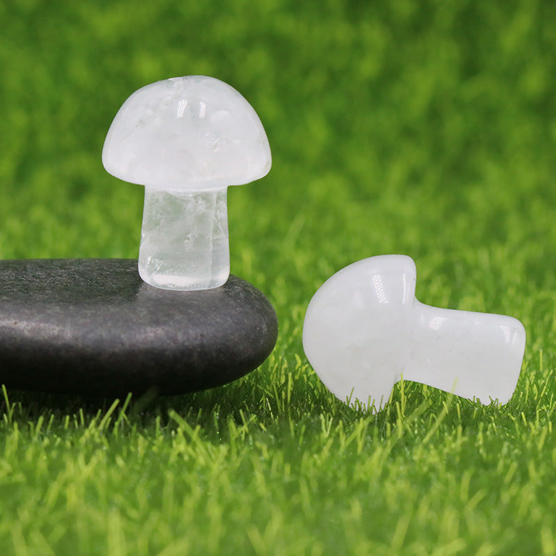 Mini Multi Material 2cm Crystal Mushrooms Carvings GEMROCKY-Carvings-Clear Quartz-
