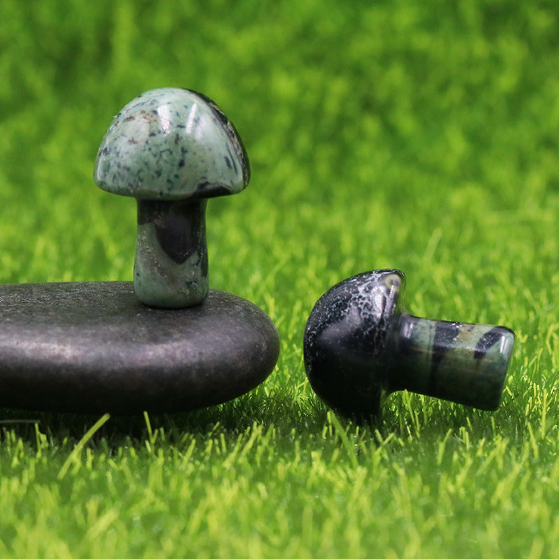 Mini Multi Material 2cm Crystal Mushrooms Carvings GEMROCKY-Carvings-Kambaba Jasper-