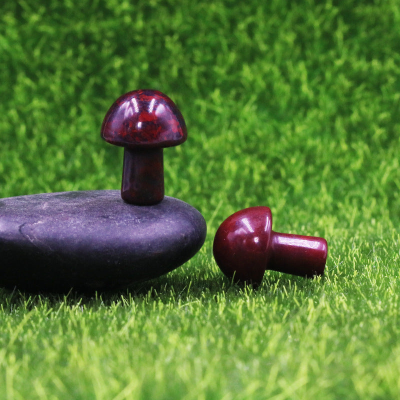 Mini Multi Material 2cm Crystal Mushrooms Carvings GEMROCKY-Carvings-Red Chicken Blood Stone-