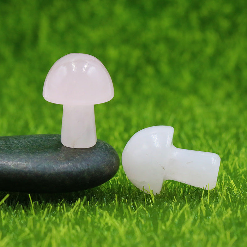 Mini Multi Material 2cm Crystal Mushrooms Carvings GEMROCKY-Carvings-Rose Quartz-