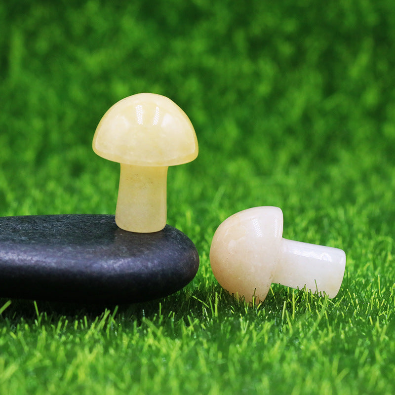 Mini Multi Material 2cm Crystal Mushrooms Carvings GEMROCKY-Carvings-Yellow Jade-