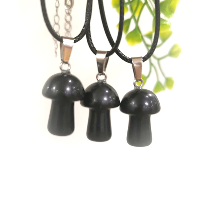 Mini Mushroom 2cm Pendant Necklaces GEMROCKY-Jewelry-Black Obsidian-