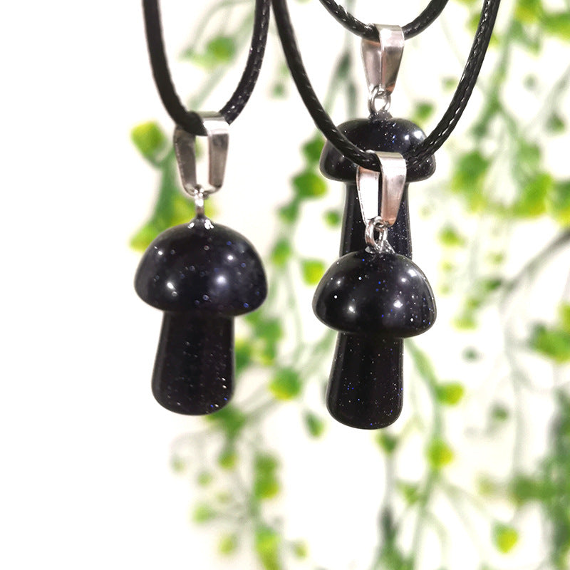 Mini Mushroom 2cm Pendant Necklaces GEMROCKY-Jewelry-Blue Sandstone-