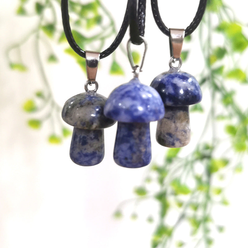 Mini Mushroom 2cm Pendant Necklaces GEMROCKY-Jewelry-Blue Spot Stone-