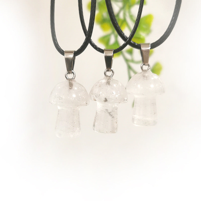 Mini Mushroom 2cm Pendant Necklaces GEMROCKY-Jewelry-Clear Quartz-