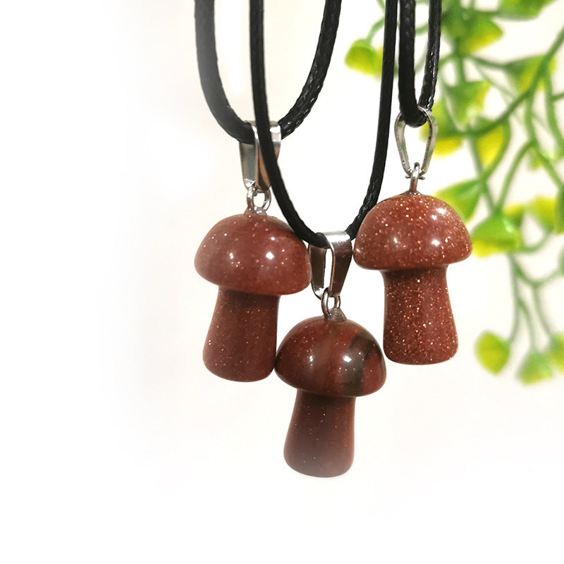 Mini Mushroom 2cm Pendant Necklaces GEMROCKY-Jewelry-Gold Sandstone-
