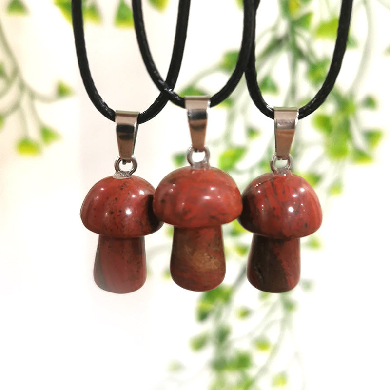 Mini Mushroom 2cm Pendant Necklaces GEMROCKY-Jewelry-Red Jasper-