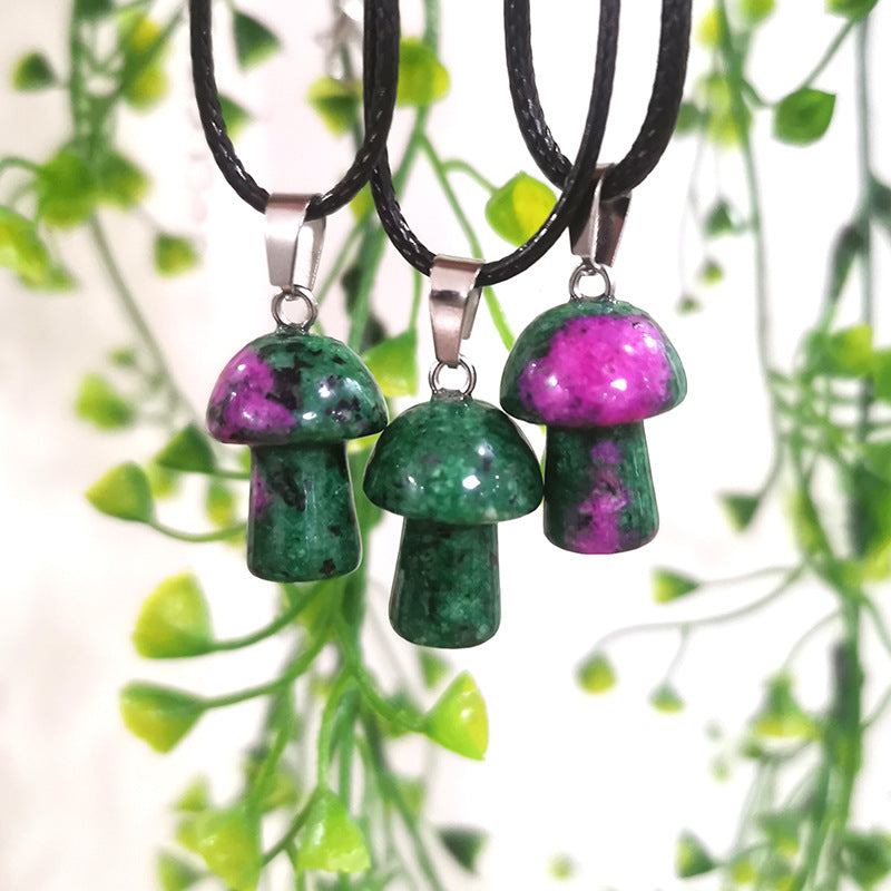 Mini Mushroom 2cm Pendant Necklaces GEMROCKY-Jewelry-Ruby Zoisite-