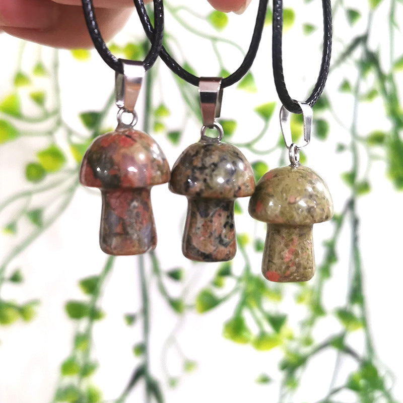 Mini Mushroom 2cm Pendant Necklaces GEMROCKY-Jewelry-Unakite-