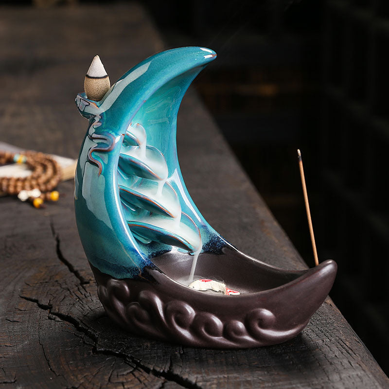 Moon Boat Backflow Incense Burner Home Decor Ornaments GEMROCKY-Psychic-