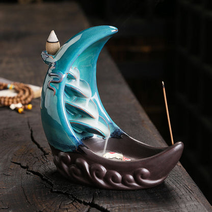 Moon Boat Backflow Incense Burner Home Decor Ornaments GEMROCKY-Psychic-