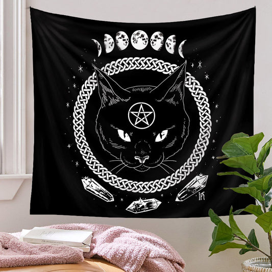 Moon Cat Background Cloth Bohemian Style Decor Tapestry GEMROCKY-Decoration-