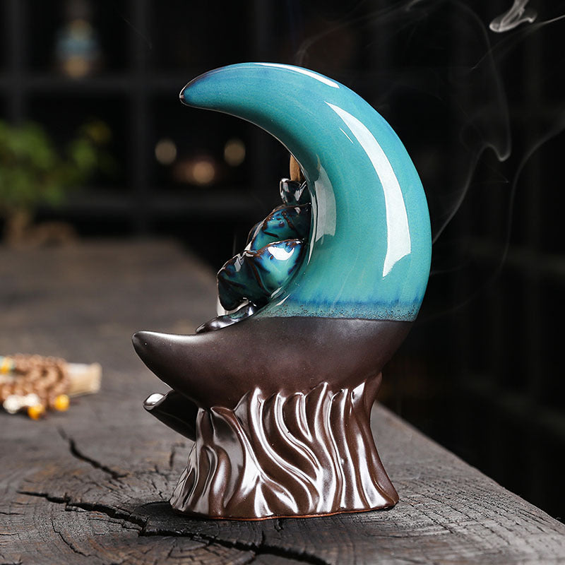 Moon Lotus Backflow Incense Burner Home Decor Ornaments GEMROCKY-Psychic-