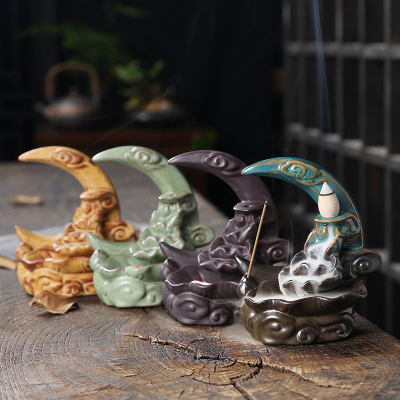 Moon Lotus Backflow Incense Burner Home Decor Ornaments GEMROCKY-Psychic-