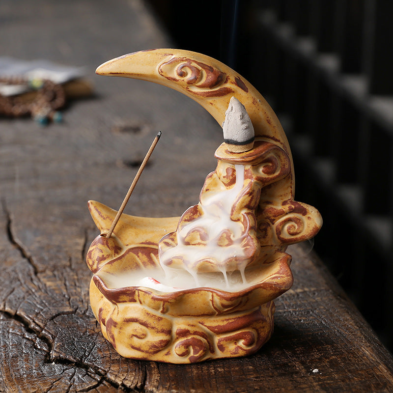 Moon Lotus Backflow Incense Burner Home Decor Ornaments GEMROCKY-Psychic-Yellow-