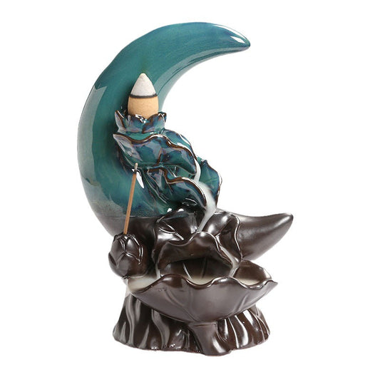 Moon Lotus Backflow Incense Burner Home Decor Ornaments GEMROCKY-Psychic-