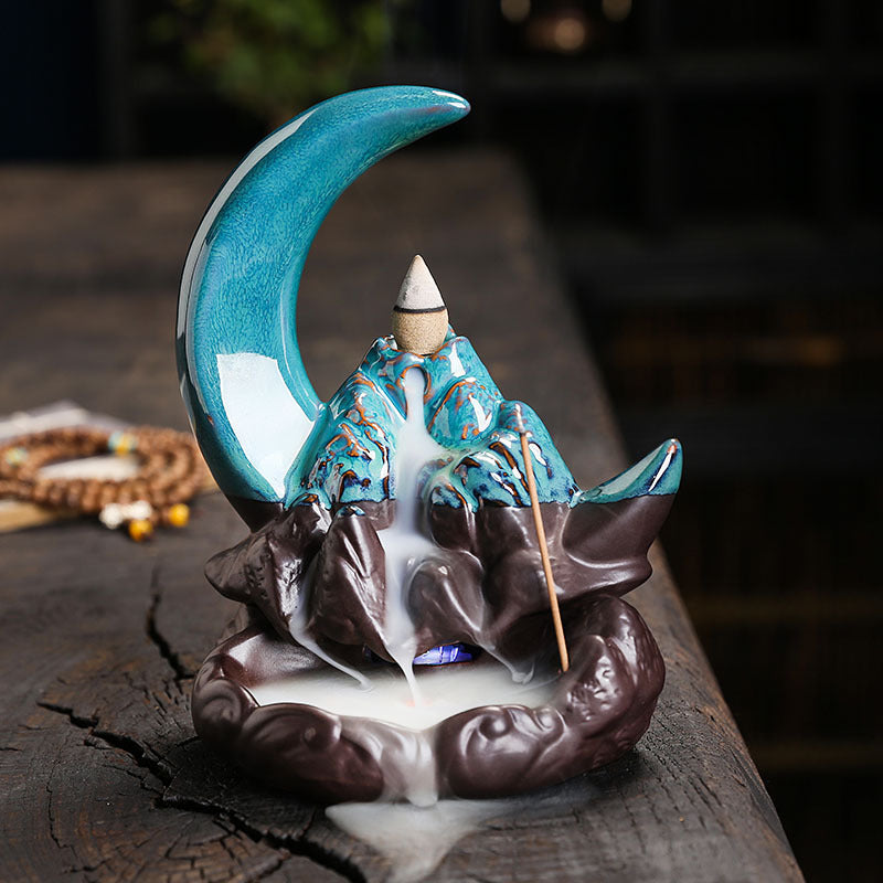 Moon Mountains LED Light Backflow Incense Burner Home Decor Ornaments GEMROCKY-Psychic-