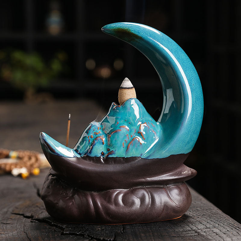 Moon Mountains LED Light Backflow Incense Burner Home Decor Ornaments GEMROCKY-Psychic-