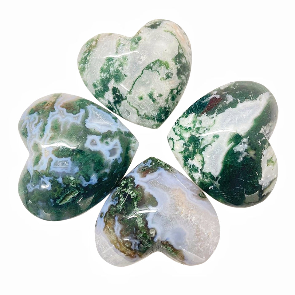 Moss Agate Druzy Geode Hearts GEMROCKY-Carvings-