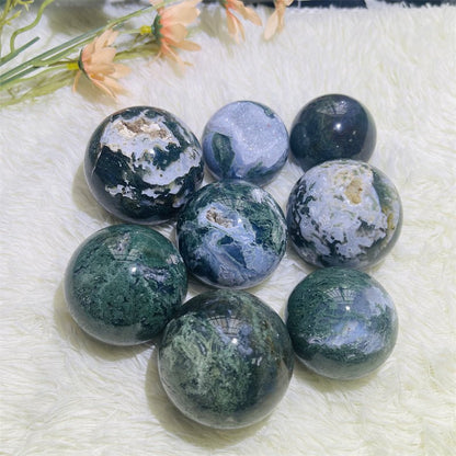 Moss Agate Geode Spheres GEMROCKY-Spheres-